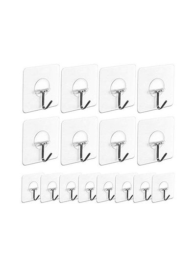 Buy 16 Pack Adhesive Wall Hooks Clear/Silver 6x6x6centimeter in Egypt