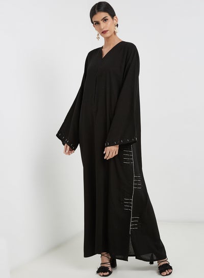 Buy Embroidered Pattern Abaya Black in UAE