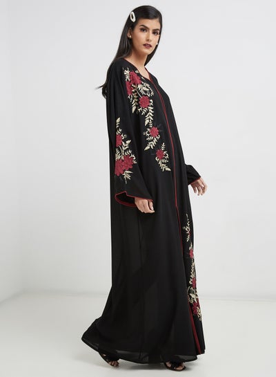 Buy Embroidered Pattern Abaya Black/Red in UAE