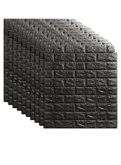 Buy 10-Piece 3D Brick Pattern Decorative Wallpaper Set Black 70 x 70cm in Saudi Arabia