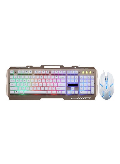 Buy G700 LED Rainbow USB Wired Keyboard Mouse Set Gold/White in UAE