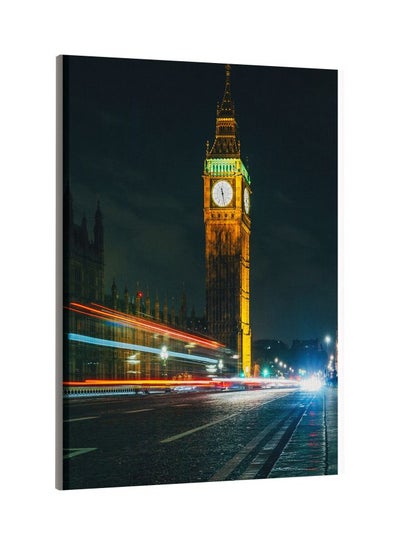 Buy Big Ben Night Printed Framed Canvas Wall Art Grey/Yellow/Red 60x80cm in Saudi Arabia