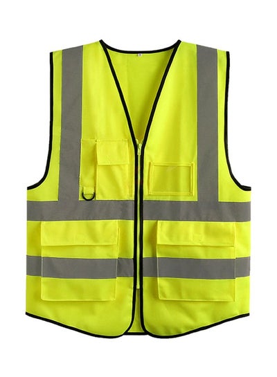 Buy High Visibility Safety Vest With Reflective Strips Fluorescent Yellow XL in Saudi Arabia