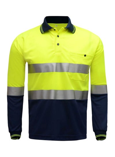 Buy Reflective Long Sleeves Safety Polo T-Shirt Yellow/Navy Blue/Blue in Saudi Arabia