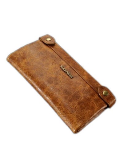 Buy Double Zipper Leather Wallet Brown in Saudi Arabia