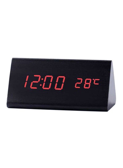Buy LED Wood Grain Alarm Clock With Temperature Display Black in UAE