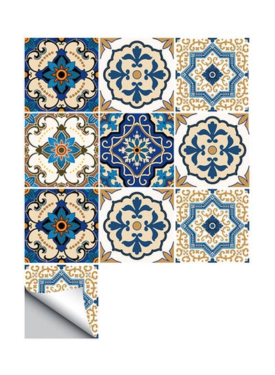 Buy 10-Piece Moroccan Style Tile Floor Wall Sticker Set Multicolour 20 x 20centimeter in Saudi Arabia