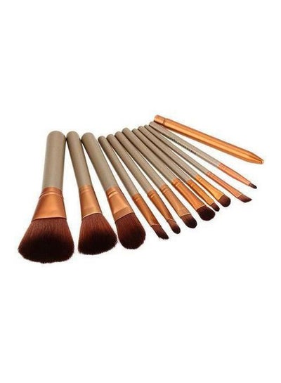 Buy 12-Piece Makeup Brush Set With Box Gold/Brown in Egypt
