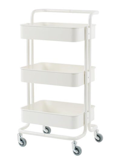 Buy 3-Tier Utility Cart Rolling Storage Shelf With Handles 2 Lockable Wheels White 44.5x31x73 cm in UAE
