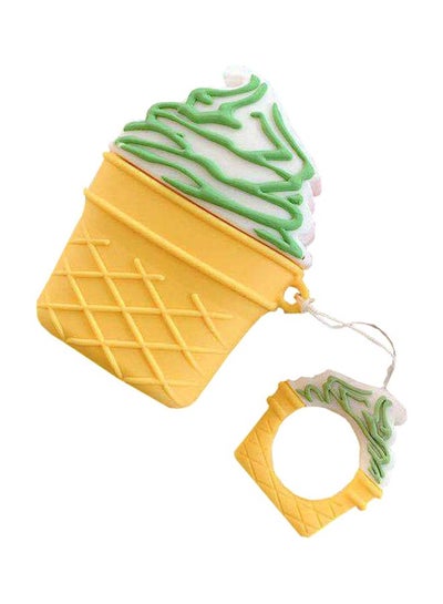 Buy Protective Ice Cream Shaped Case Cover For Apple AirPods 2/1 With Keychain Yellow/White/Green in UAE