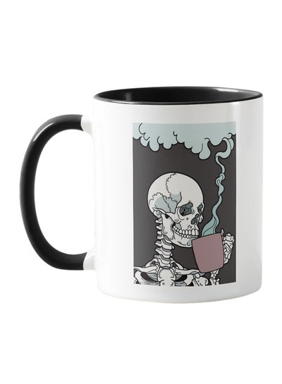 Buy Skull Drinking Coffee Printed Mug Black/White in Saudi Arabia