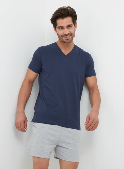 Buy V-Neck Short Sleeves T-Shirt Navy Blue in Egypt