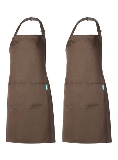 Buy 2-Piece Cooking Apron With Adjustable Neck Belt Coffee 66x66x75centimeter in UAE