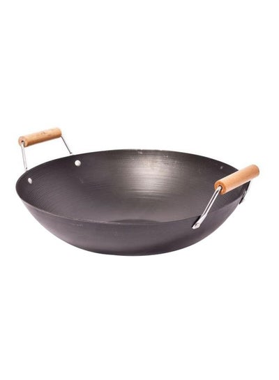 Buy Aluminium Frypan With Wooden Handle Black/Beige 34cm in Saudi Arabia