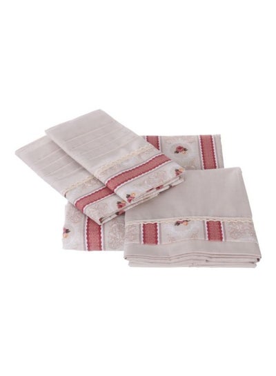 Buy 4-Piece Printed Pattern Bed Sheet Set cotton Beige/Pink Standard in Egypt