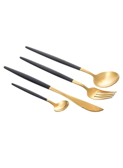 Buy 4-Piece Cutlery Set Black/Gold in UAE