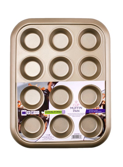 Buy 12-Cups Muffin Pan Gold 38x3.5x29.5cm in UAE