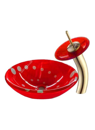 Buy Waterfall Glass Basin With Mixer Faucet Red/White/Gold 550x350x100cm in Egypt