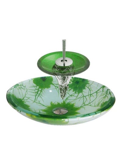 Buy Waterfall Glass Basin With Mixer Faucet Green/White 16.5 x 16.5 x 5.5inch in Egypt