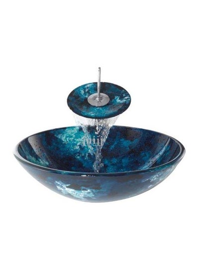 Buy Waterfall Glass Basin With Mixer Faucet Blue/Black 550x350x100cm in Egypt
