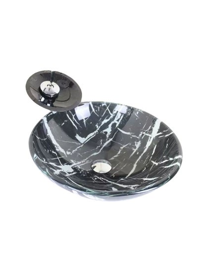 Buy Waterfall Glass Wash Basin With Mixer Black/White in Egypt