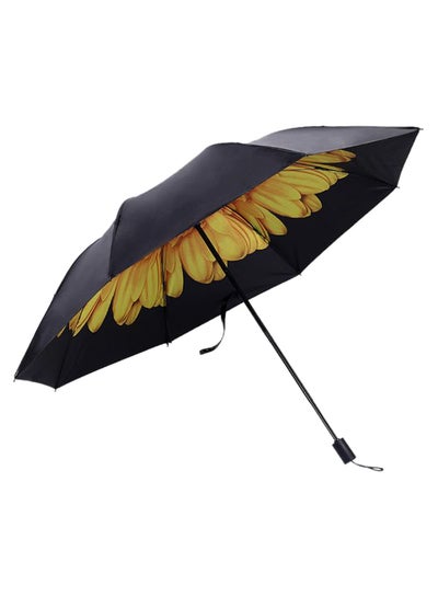 اشتري 8-Bone Folding Sun Umbrella Black/Yellow في السعودية