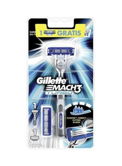 Buy Mach3 Turbo Razor With 2-Piece Blade Silver/Blue in Saudi Arabia