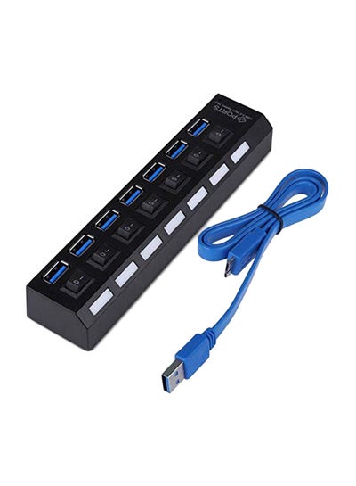 Buy 7 Port USB 3.0 Hub With On/Off Switch Black/Blue in UAE