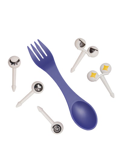 Buy 6-Piece Spork And Food Picks Set Purple/White 11.5cm in Saudi Arabia