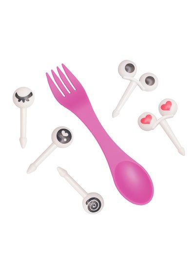 Buy 6-Piece Spork And Food Picks Set Pink/White 11.5cm in Saudi Arabia