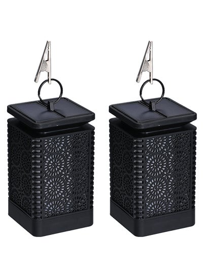 Buy 2-Piece Solar Hanging Lantern Flame LED Nightlight Set Black 800grams in Egypt