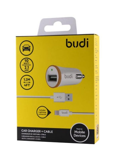 Buy Single USB Port Car Charger With Lightning For Apple iPhone White in Saudi Arabia