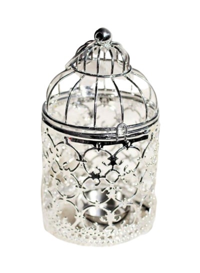 Buy Hanging Iron Birdcage Candlestick Holder Silver 8x8x14centimeter in UAE