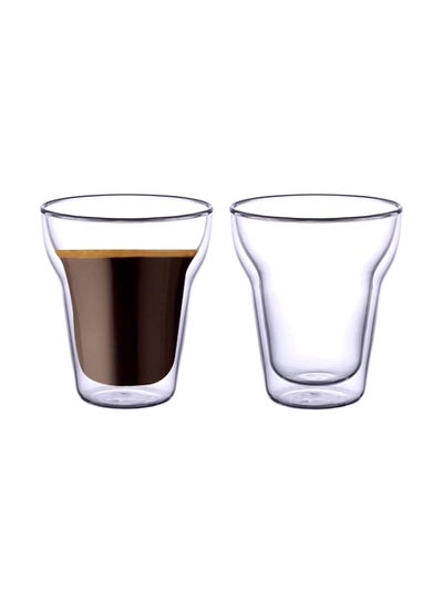 Buy 2-Piece Double Wall Glass Tumbler Clear 220ml in UAE