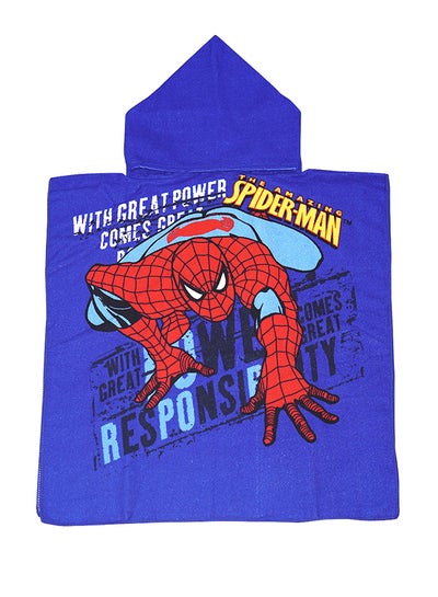 Buy Spiderman Fast Drying Hooded Beach Towel Blue/Red 120 x 60centimeter in UAE