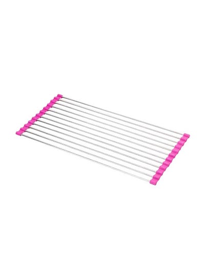 Buy Folding Drain Sink Rack Pink/Silver 37x23cm in Saudi Arabia