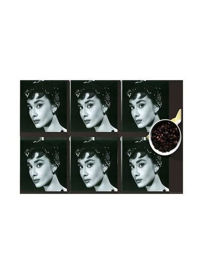 Buy 6-Piece Printed Coaster Set Black 7x7cm in Egypt