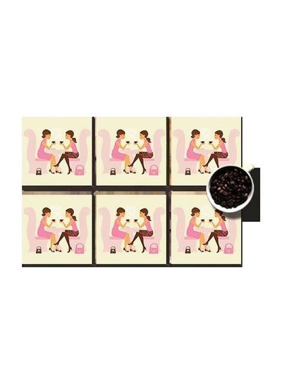 اشتري 6-Piece Wooden Coaster Set Brown/White 7x7 سنتيمتر في مصر