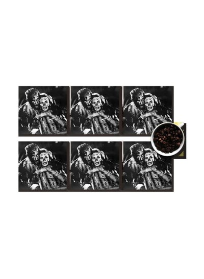 Buy 6-Piece Decorative Coaster Set Black/White 7x7cm in Egypt