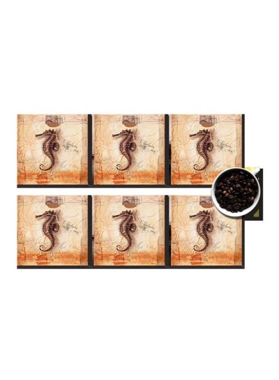 Buy 6-Piece Decorative Coaster Set Beige/Orange/Brown 7x7cm in Egypt