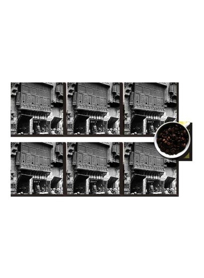 Buy 6-Piece Decorative Coaster Set Black/White 7x7cm in Egypt