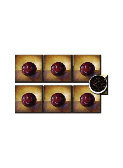 Buy 6-Piece Decorative Coaster Set Brown/Beige/Red 7x7cm in Egypt