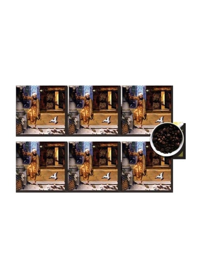 Buy 6-Piece Coaster Set Gold/Black/Grey 7x7cm in Egypt