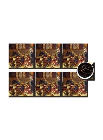 Buy 6-Piece Printed Coaster Set Gold/Red/Blue 7x7cm in Egypt