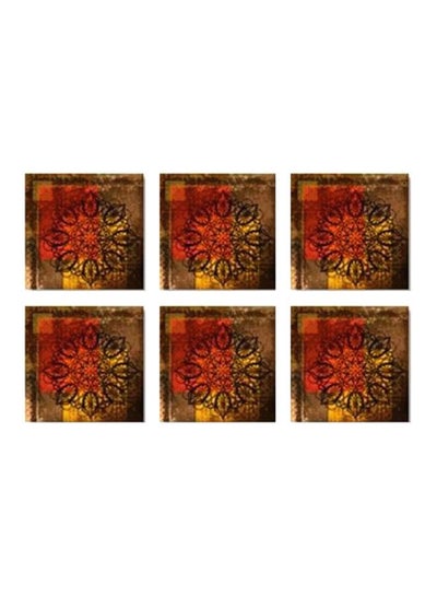 Buy 6-Piece Decorative Coasters Brown/Yellow/Red 7x7cm in Egypt