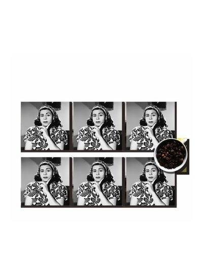 Buy 6-Piece Decorative Coaster Set Grey/Black 7x7cm in Egypt