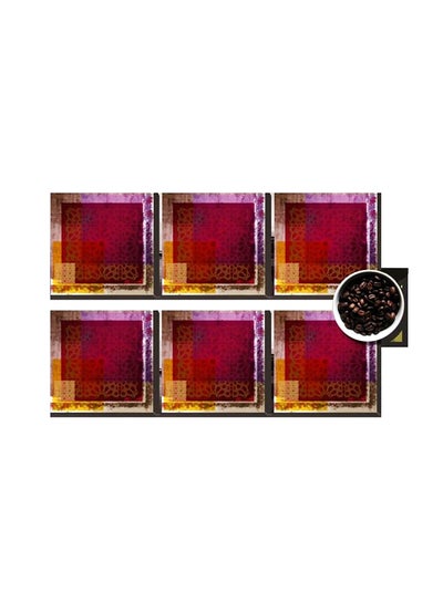 Buy 6-Piece Decorative Printed Coaster Set Red/Purple 7x7cm in Egypt