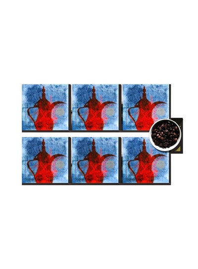 اشتري 6-Piece Decorative Printed Coaster Set أزرق/أحمر 7x7 سنتيمتر في مصر