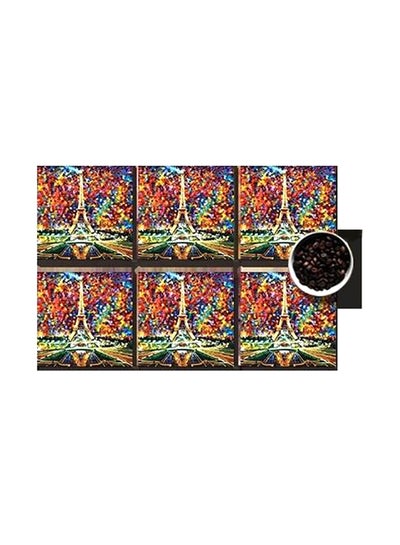 Buy 6-Piece Decorative Printed Coaster Set Blue/Red/Yellow 7x7cm in Egypt