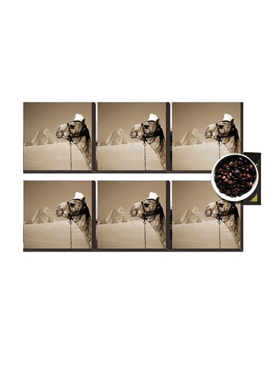 اشتري 6-Piece Decorative Printed Coaster Set Brown 7 x7 سنتيمتر في مصر